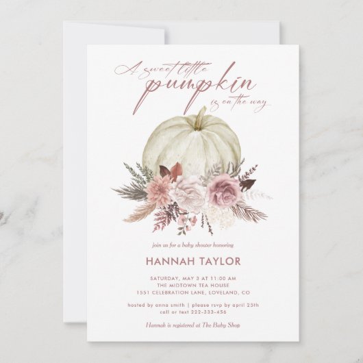 Baby shower van roze Floral Pumpkin Girl Kaart (Voorkant)