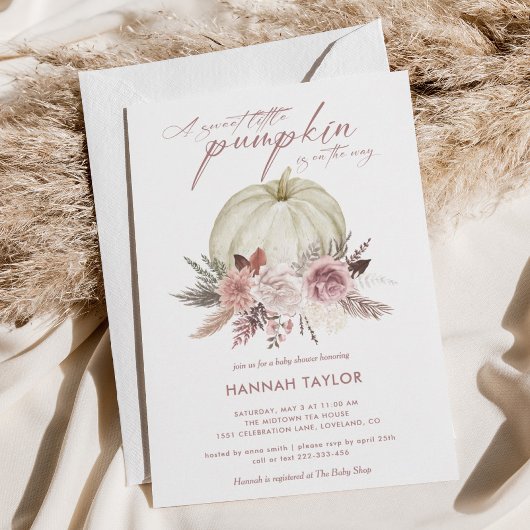 Baby shower van roze Floral Pumpkin Girl Kaart