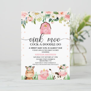 Baby shower van roze gegiste landbouwhuisdieren kaart