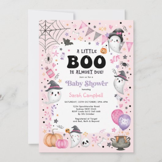 Baby shower van roze Ghost Halloween Boo Girl Kaart (Voorkant)