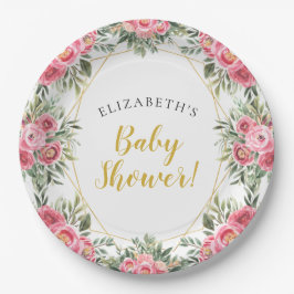 Baby shower van roze goudponden papieren bordje