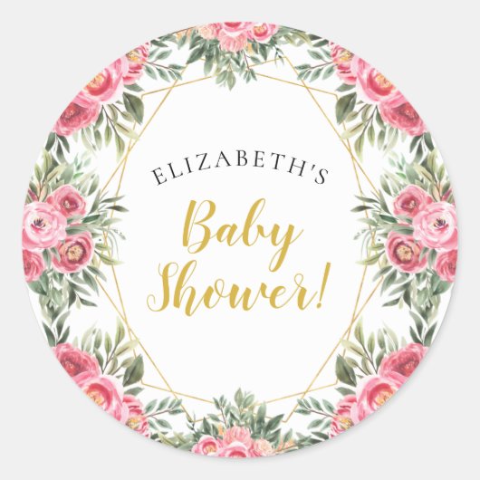 Baby shower van roze goudponden ronde sticker (Voorkant)
