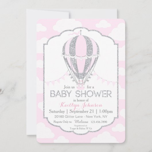 Baby shower van roze hotline ballonmeisje kaart (Voorkant)