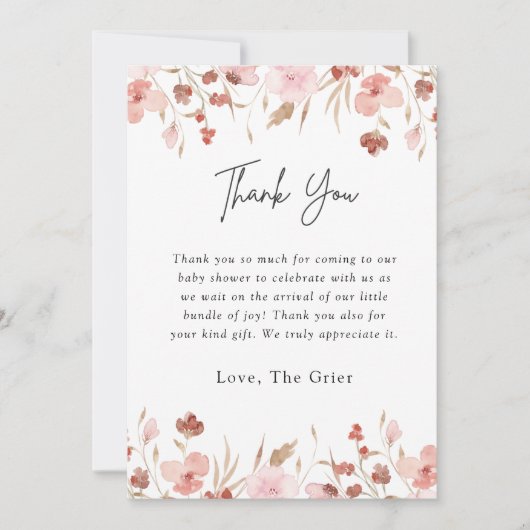 Baby shower van roze kalveren bedankkaart (Voorkant)