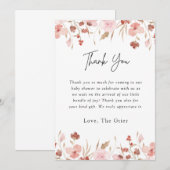 Baby shower van roze kalveren bedankkaart (Voorkant / Achterkant)