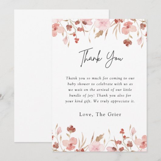 Baby shower van roze kalveren bedankkaart (Voorkant / Achterkant)