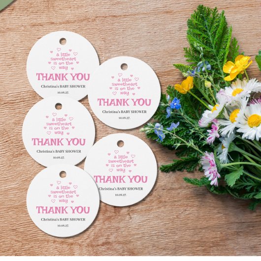 Baby shower van roze meiden bedankjes labels