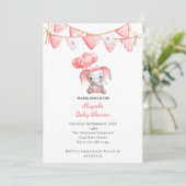 Baby shower van roze olifantenballonnen kaart (Staand voorkant)