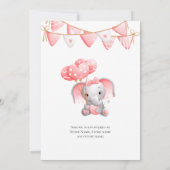 Baby shower van roze olifantenballonnen kaart (Achterkant)