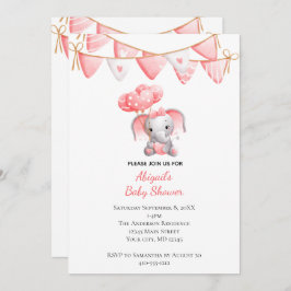 Baby shower van roze olifantenballonnen kaart