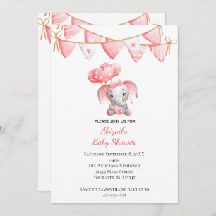 Baby shower van roze olifantenballonnen kaart