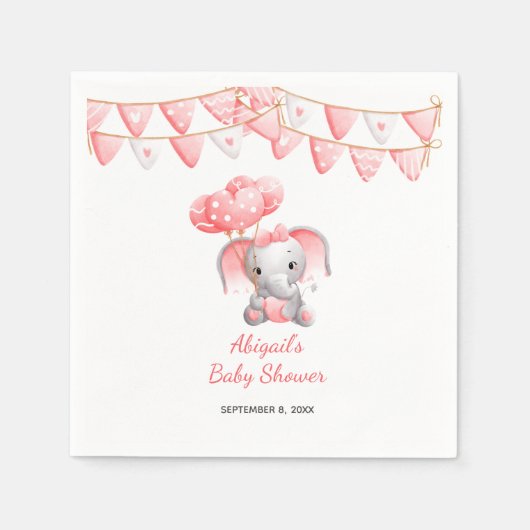 Baby shower van roze olifantenballonnen servet (Voorkant)