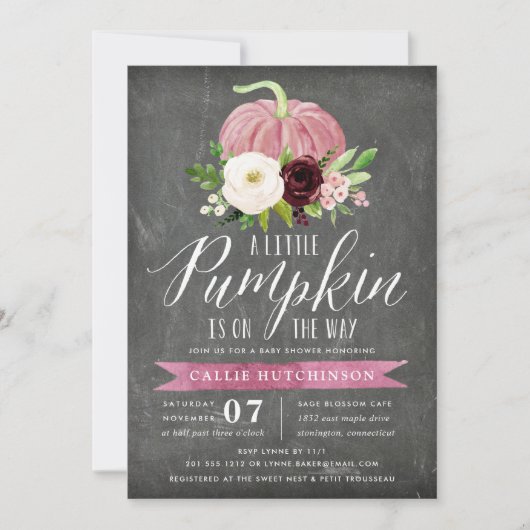 Baby shower van roze pompoenen Chalkboard Kaart (Voorkant)