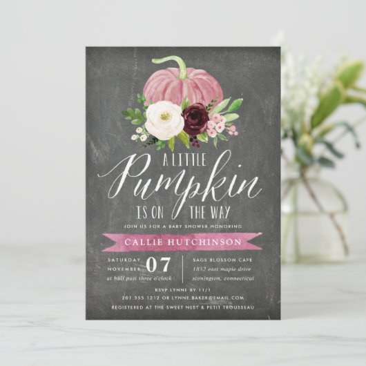 Baby shower van roze pompoenen Chalkboard Kaart (Staand voorkant)
