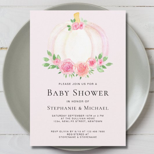 Baby shower van roze pompoenen kaart