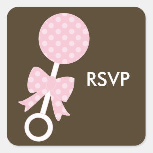 Baby shower van roze Rattle Girl Vierkante Sticker