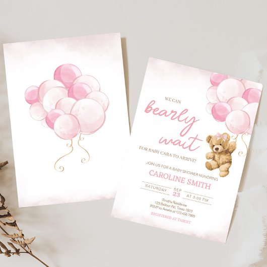 Baby shower van roze Teddy Bear-ballonnen Kaart