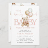 Baby shower van roze Teddy Bear-ballonnen Kaart (Voorkant / Achterkant)