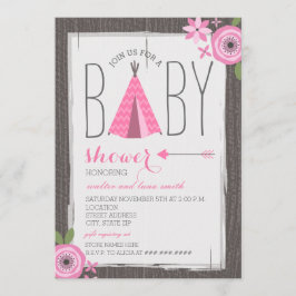 Baby shower van roze tipi Floral Girl Kaart