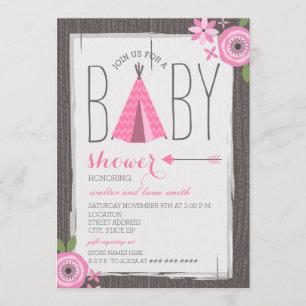 Baby shower van roze tipi Floral Girl Kaart