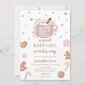 Baby shower van roze wintermeisje kaart (Voorkant)