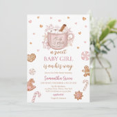 Baby shower van roze wintermeisje kaart (Staand voorkant)