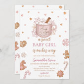 Baby shower van roze wintermeisje kaart (Voorkant / Achterkant)