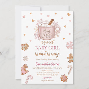 Baby shower van roze wintermeisje kaart
