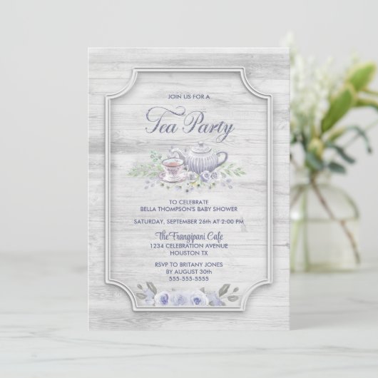 Baby shower van Rustic Wood Tea Party Kaart (Staand voorkant)
