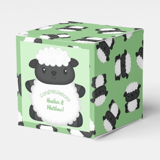 Baby shower van schapen Groen Bedankdoosjes (Voorkant Zijde)
