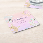 baby shower van schattig dier donuteert monogram kartonnen onderzetters (Schuin)