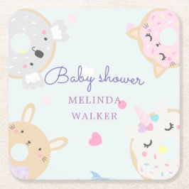 baby shower van schattig dier donuteert monogram kartonnen onderzetters
