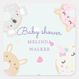 baby shower van schattig dier donuteert monogram vierkante sticker