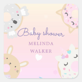 baby shower van schattig dier donuteert monogram vierkante sticker