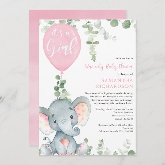 Baby shower van schattige olifantengroen kaart (Voorkant / Achterkant)