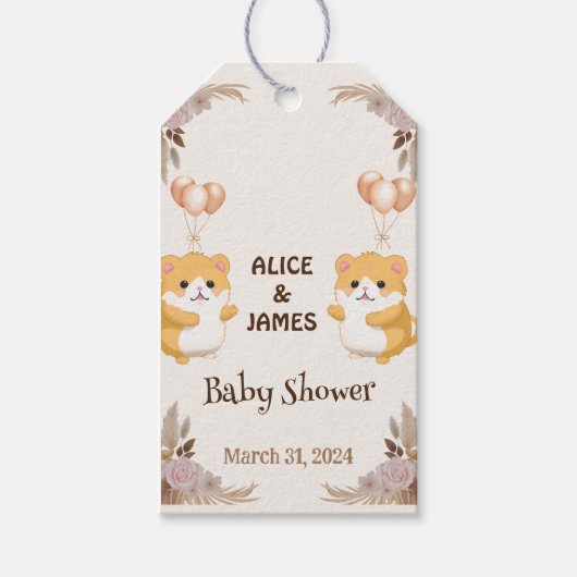 Baby shower van Schattigee hamster Cadeaulabel (Voorkant)