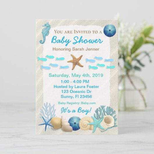 Baby shower van Seaside Oceanic Boy Kaart (Staand voorkant)