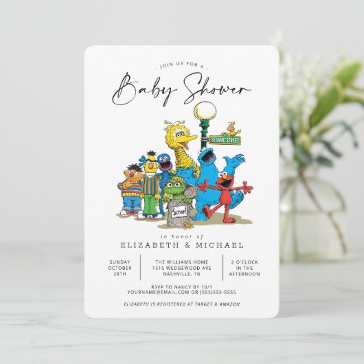 Baby shower van  Sesamstraat Vrienden Kaart (Staand voorkant)