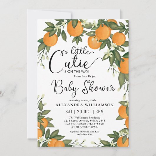 Baby shower van Sinaasappel Citrus Greenery Kaart (Voorkant)