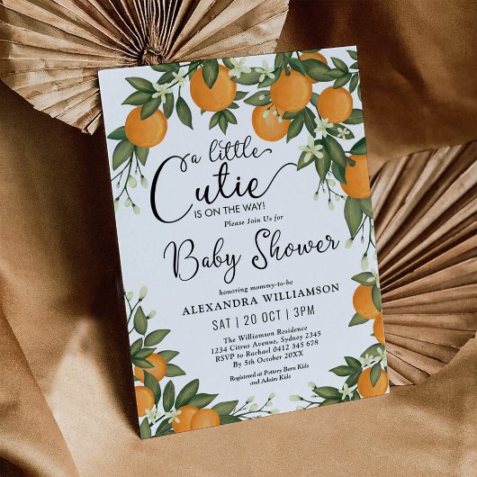 Baby shower van Sinaasappel Citrus Greenery Kaart