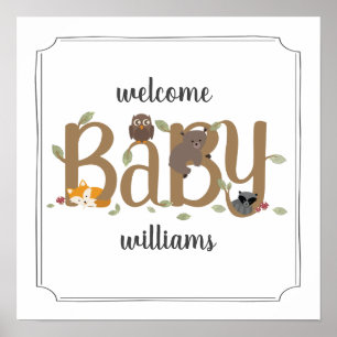 Baby shower van Sleepy Woodland Animals Poster