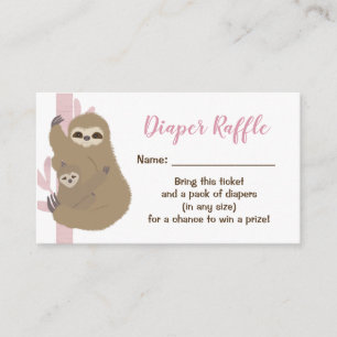 Baby shower van Sloth Girl Diaper Raffle Informatiekaartje