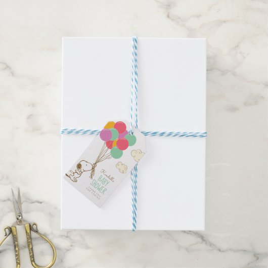 Baby shower van snoopy en ballonnen cadeaulabel (Met Touw)