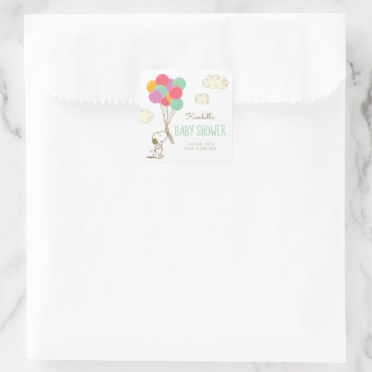 Baby shower van snoopy en ballonnen vierkante sticker (Tas)