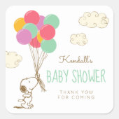Baby shower van snoopy en ballonnen vierkante sticker (Voorkant)