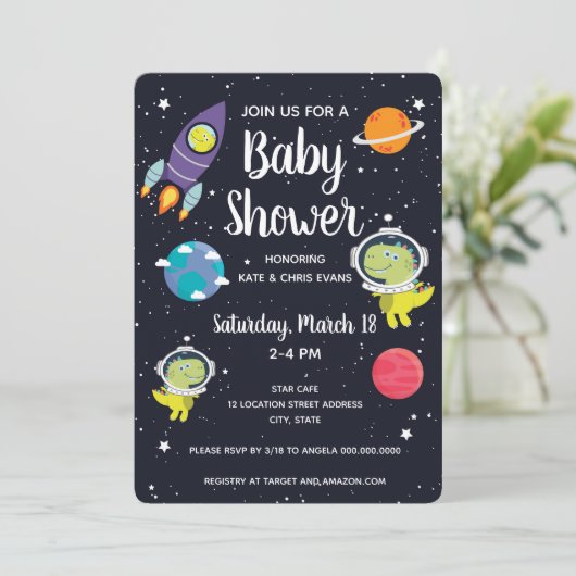Baby shower van Space Dinosaur Galaxy Kaart (Staand voorkant)
