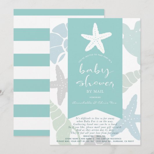 Baby shower van Starfish & Seashells Turquoise per Kaart (Voorkant / Achterkant)