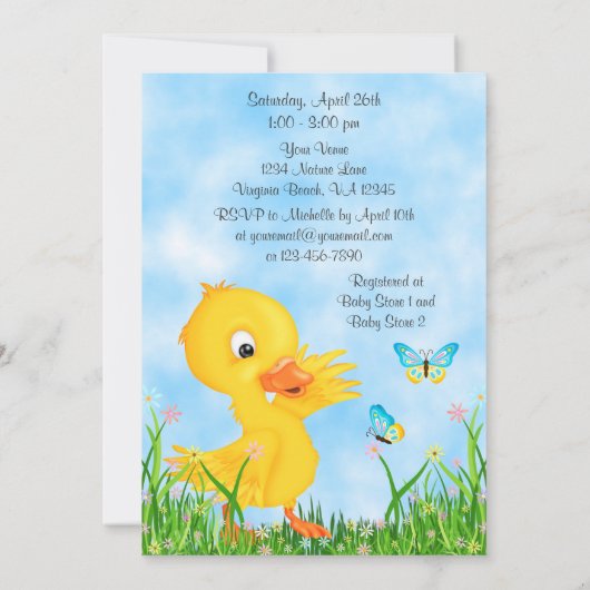 Baby shower van stekelstaarten en botervliegen kaart (Achterkant)