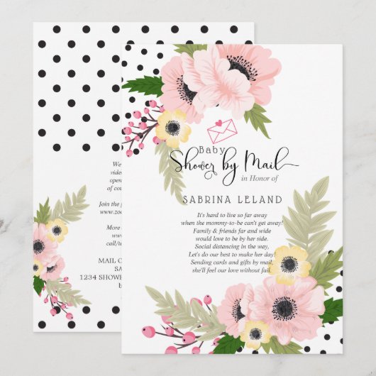 Baby shower van Stippen van de Pink Yellow Poppies Kaart (Voorkant / Achterkant)
