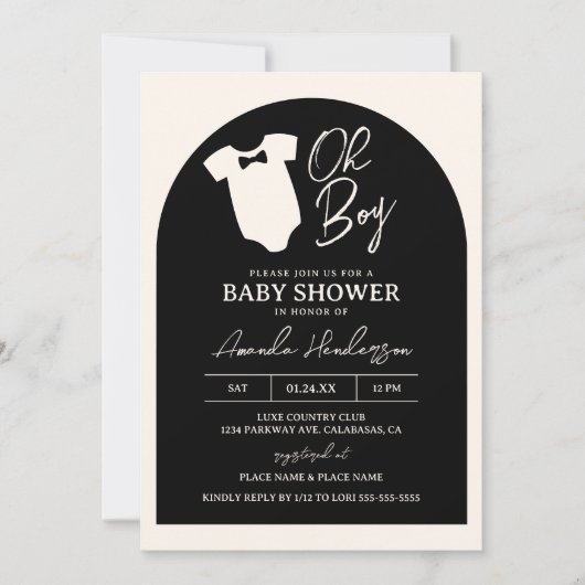 Baby shower van Stropdas met zwarte en Cream Boy B Kaart (Voorkant)